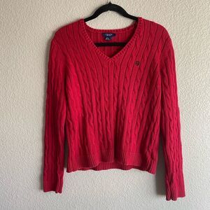 Chaps Red Cable Knit Cotton Sweater | Size L